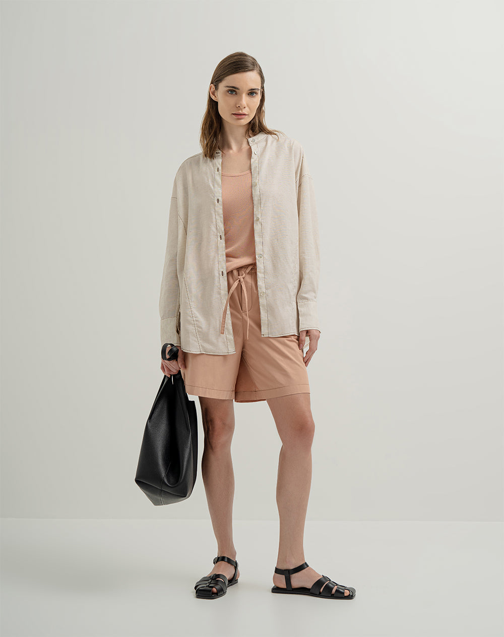 Camisa en lino cuello nerú vainilla para mujer