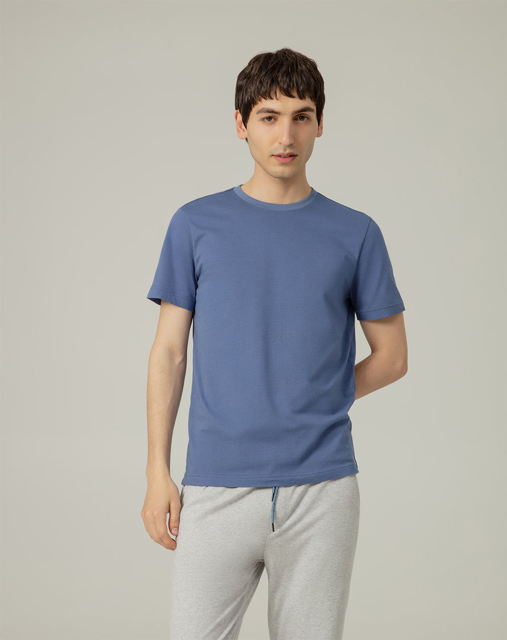 Camiseta + pantalón de pijama hombre algodón azul y gris