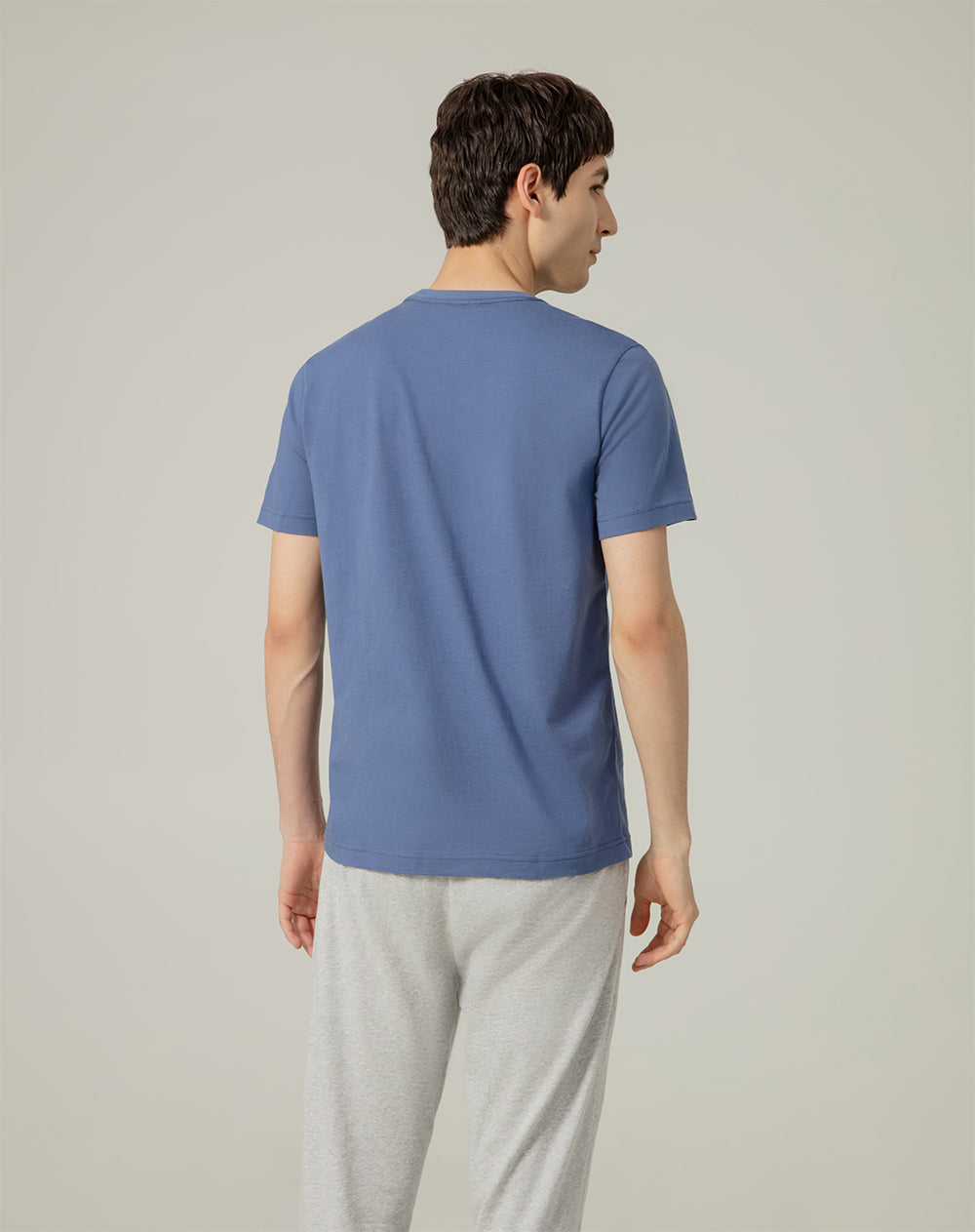 Camiseta + pantalón de pijama hombre algodón azul y gris