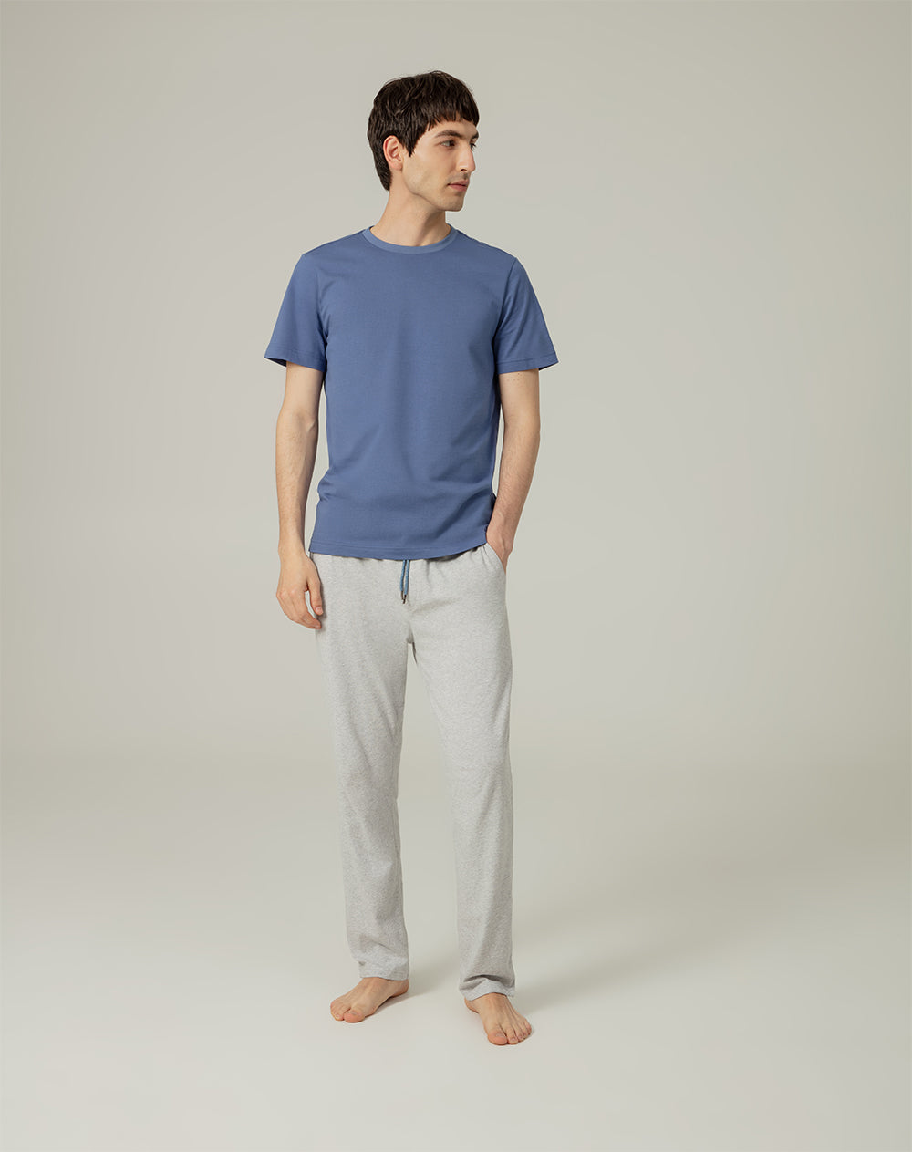 Camiseta + pantalón de pijama hombre algodón azul y gris