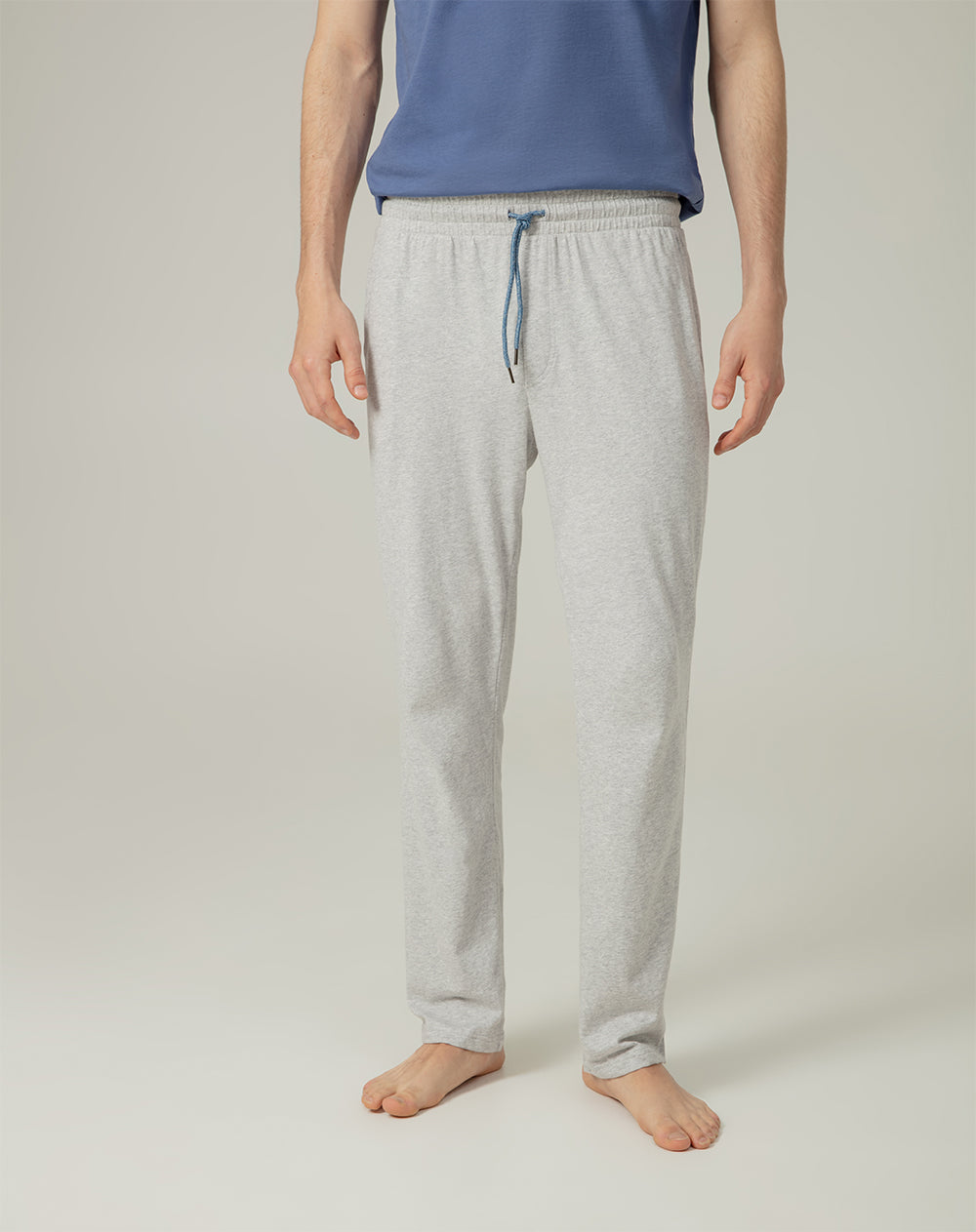 Camiseta + pantalón de pijama hombre algodón azul y gris