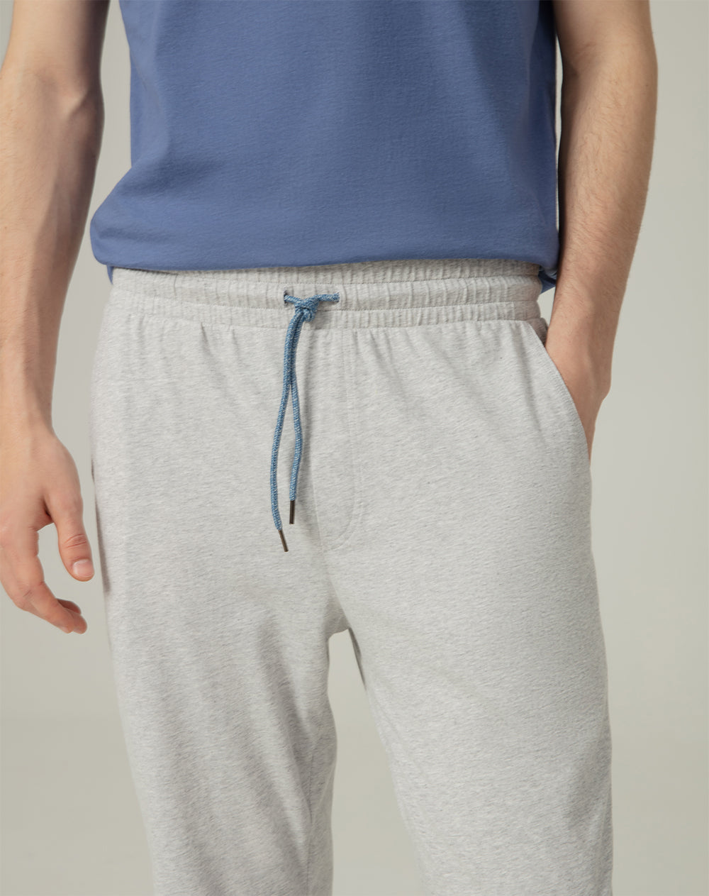 Camiseta + pantalón de pijama hombre algodón azul y gris