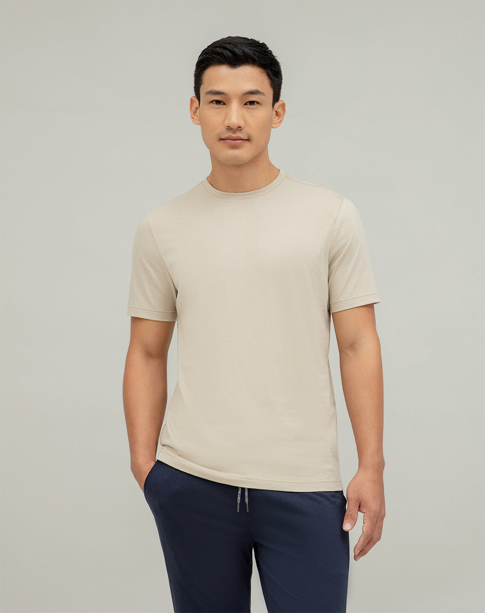 Camiseta + pantalón de pijama hombre algodón crudo y azul