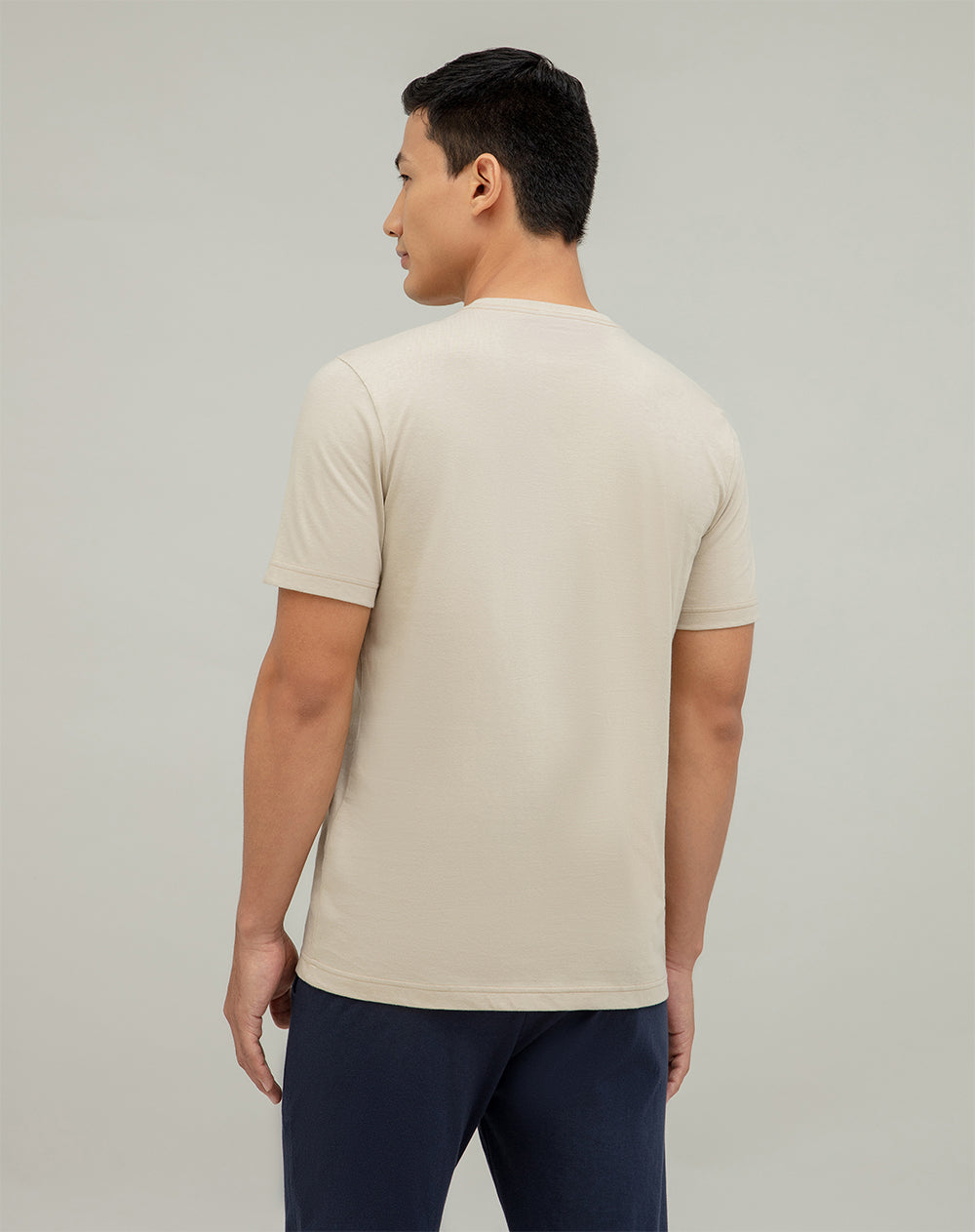 Camiseta + pantalón de pijama hombre algodón crudo y azul
