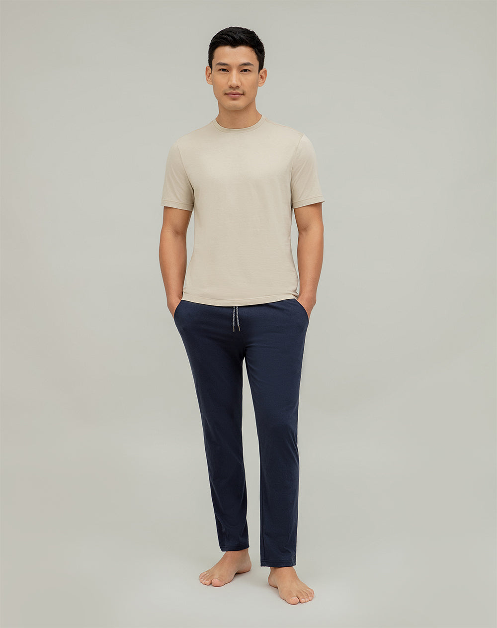 Camiseta + pantalón de pijama hombre algodón crudo y azul