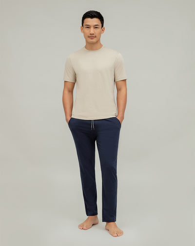 Camiseta + pantalón de pijama hombre algodón crudo y azul