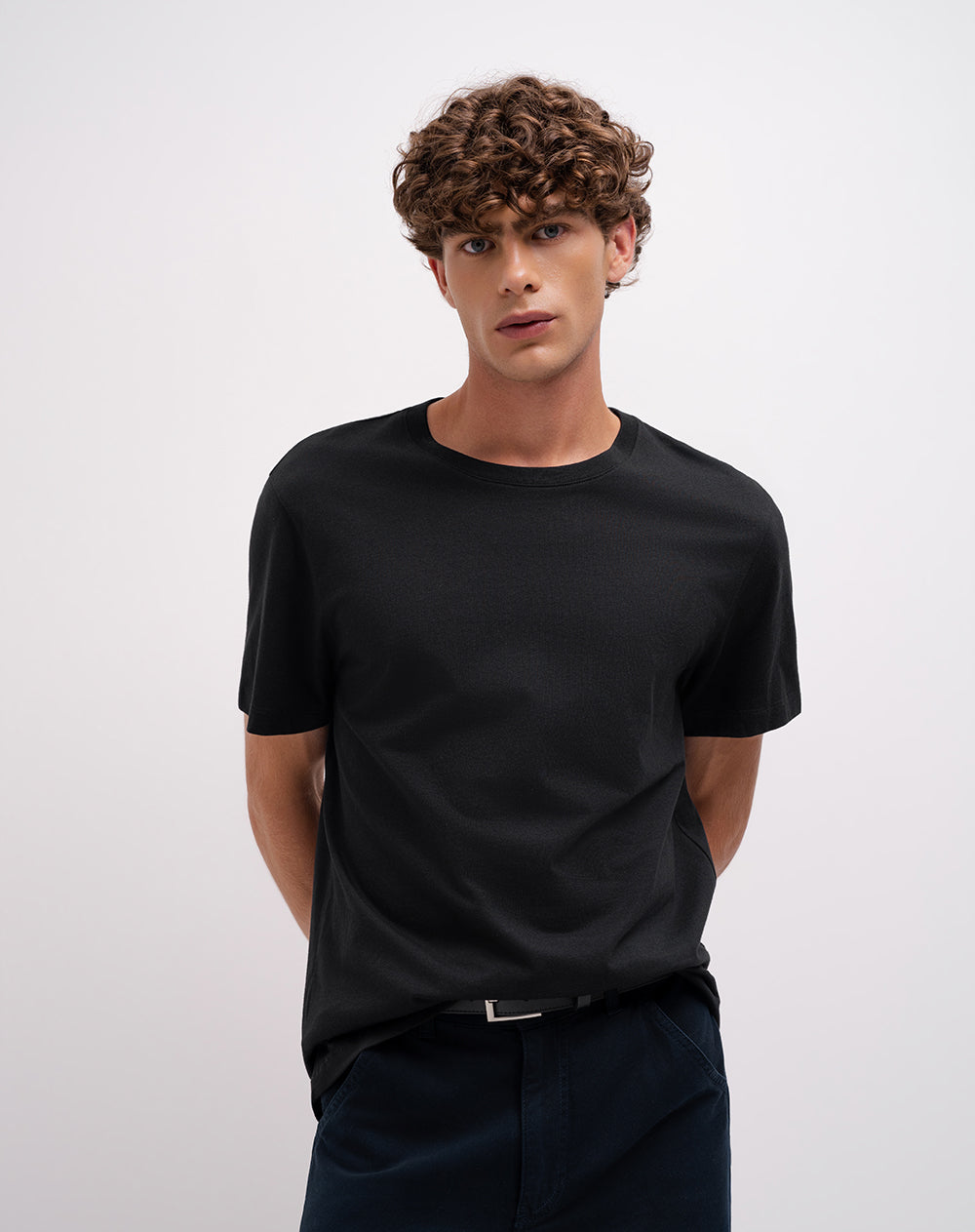 Camiseta regular algodón negra hombre