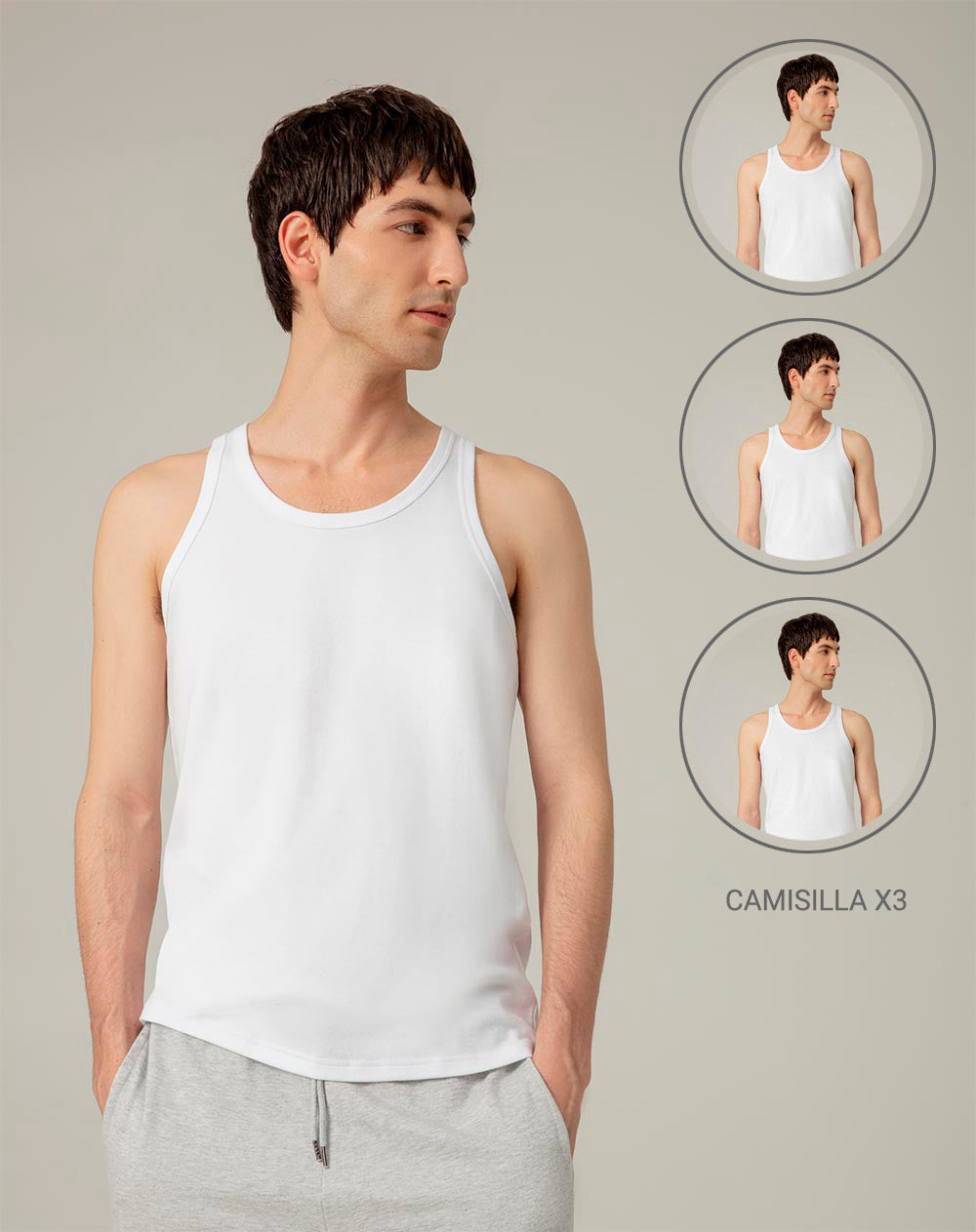 Camisilla algodón sostenible pack x3unds blanca para hombre