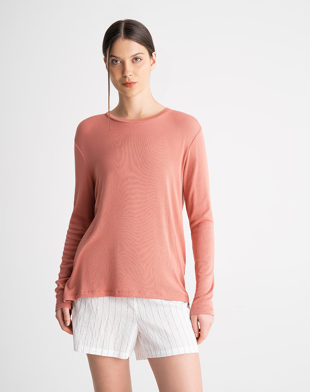 Camiseta relaxed fit manga larga rosada