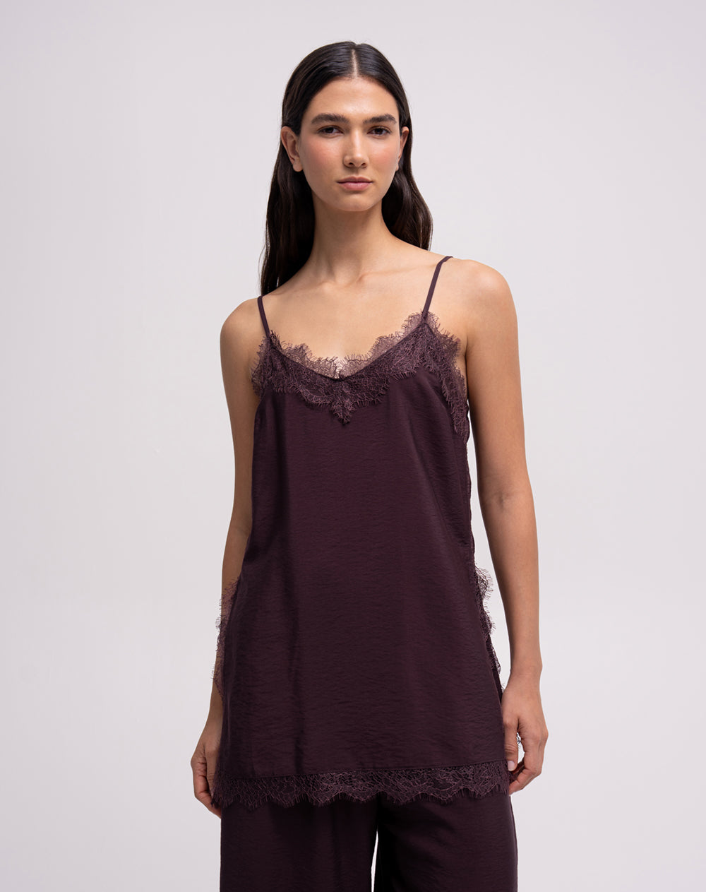 Blusa con encaje vino tinto mujer