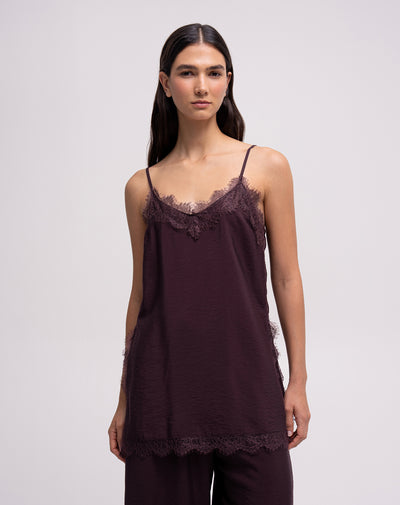 Blusa con encaje vino tinto mujer