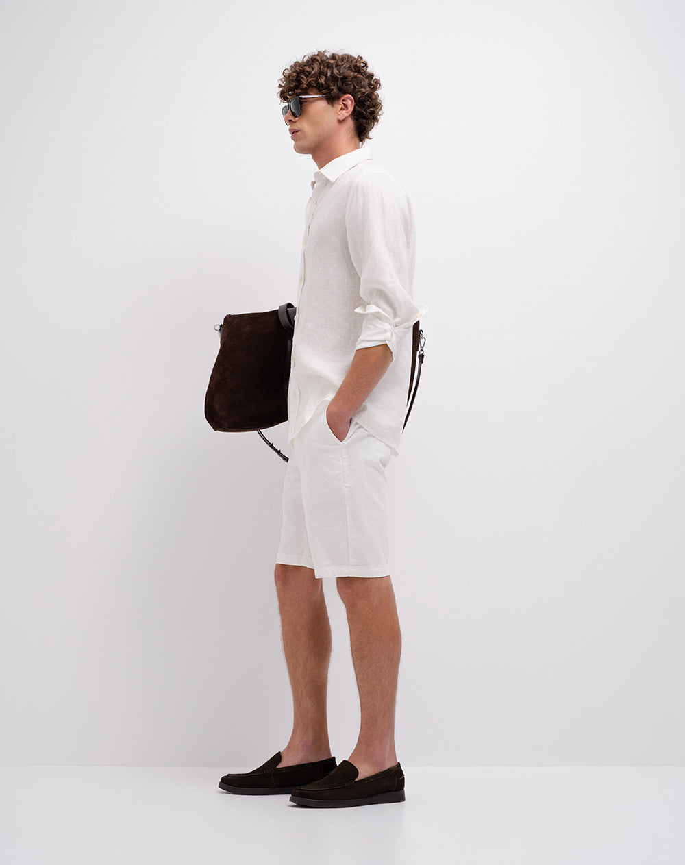 Bermuda regular algodón blanco hombre