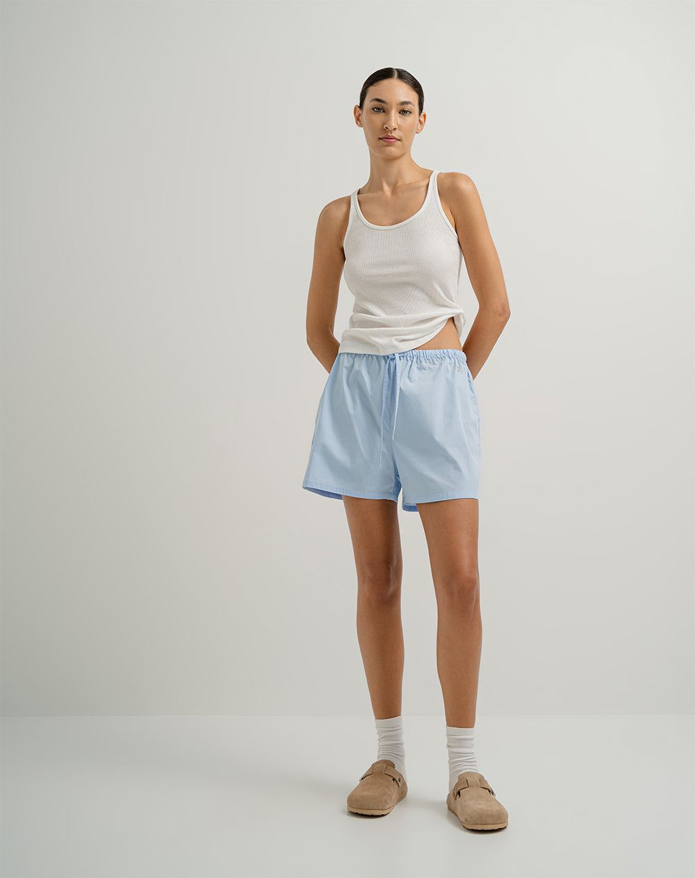 Short de pijama mujer algodón azul claro