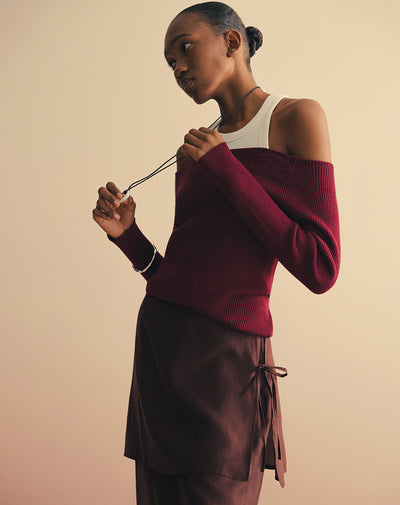 Camibuzo slim tejido de punto vino tinto mujer