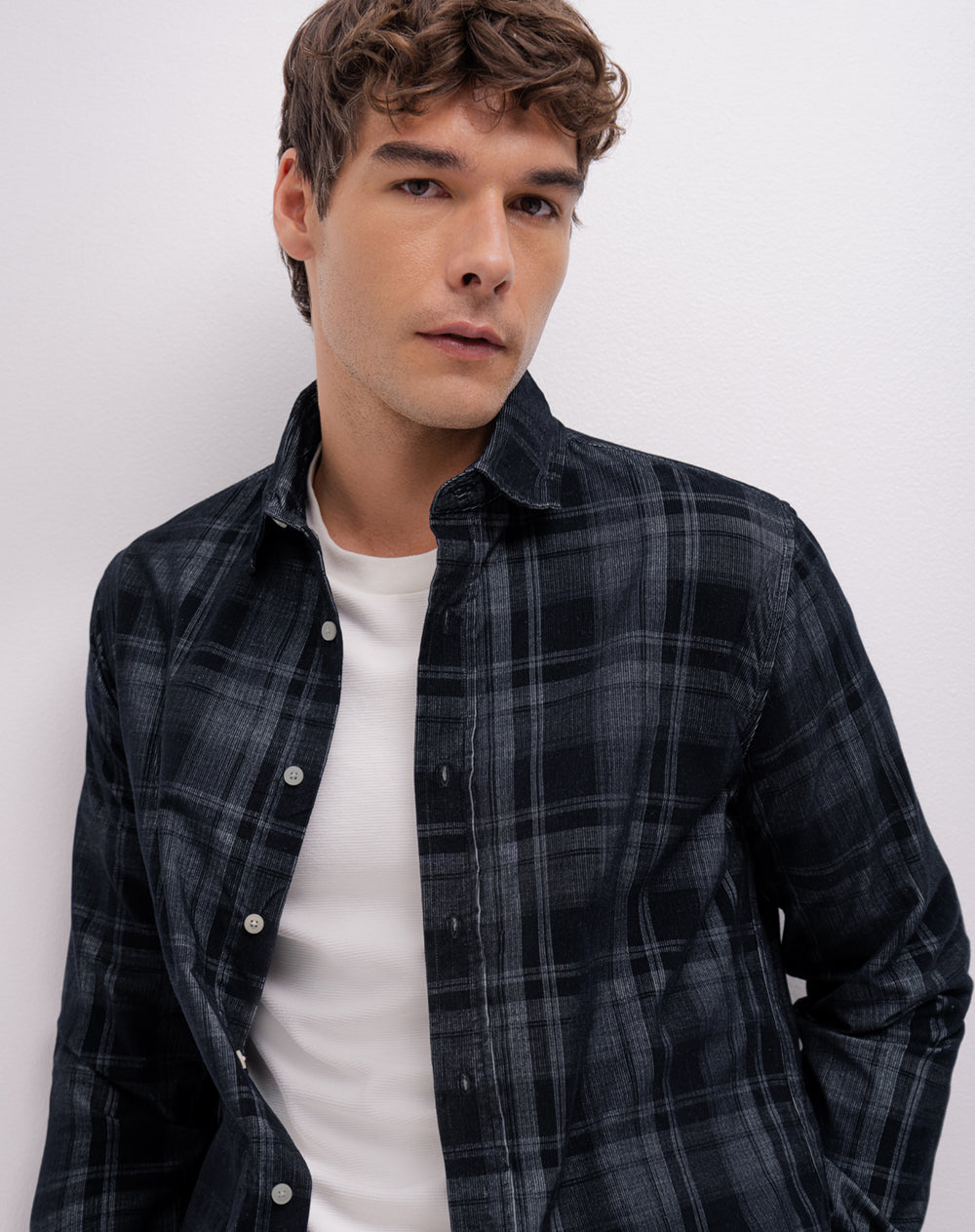 Camisa manga larga regular azul hombre