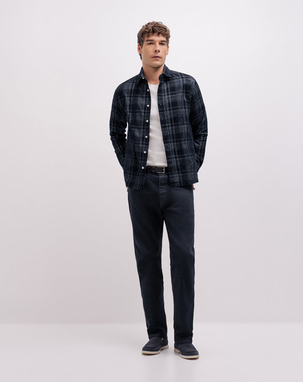 Camisa manga larga regular azul hombre
