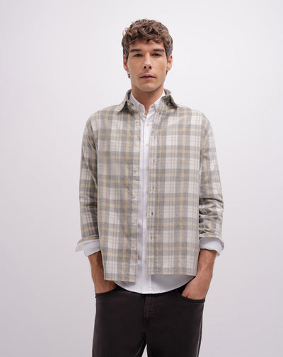 Camisa manga larga regular habano hombre