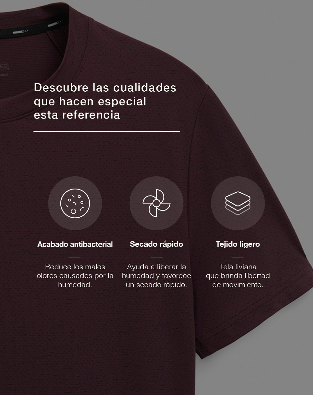 Camiseta deportiva control humedad vino tinto hombre