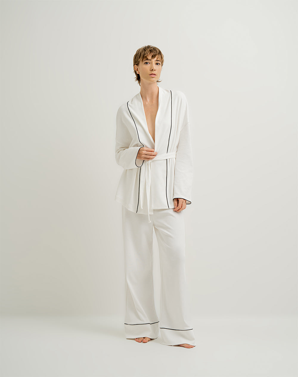Pantalón de pijama mujer algodón sostenible largo vainilla