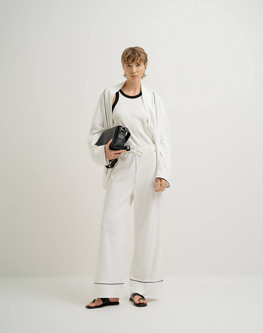 Pantalón de pijama mujer algodón sostenible largo vainilla