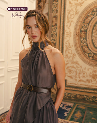 Camisa larga asimétrica cuello halter Ana Beliza