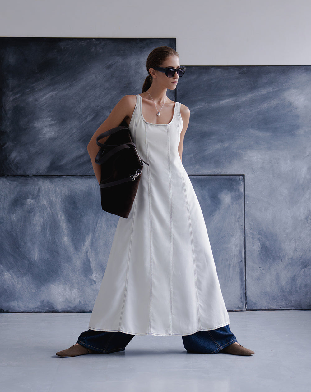 Vestido largo habano mujer