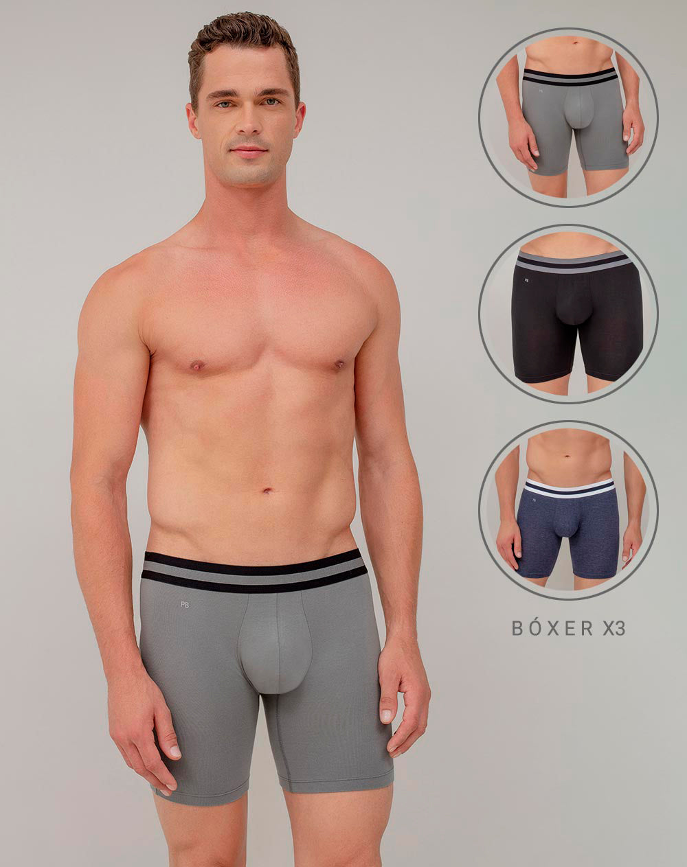 Boxér medio algodónpima ajustados x3unds surtidos