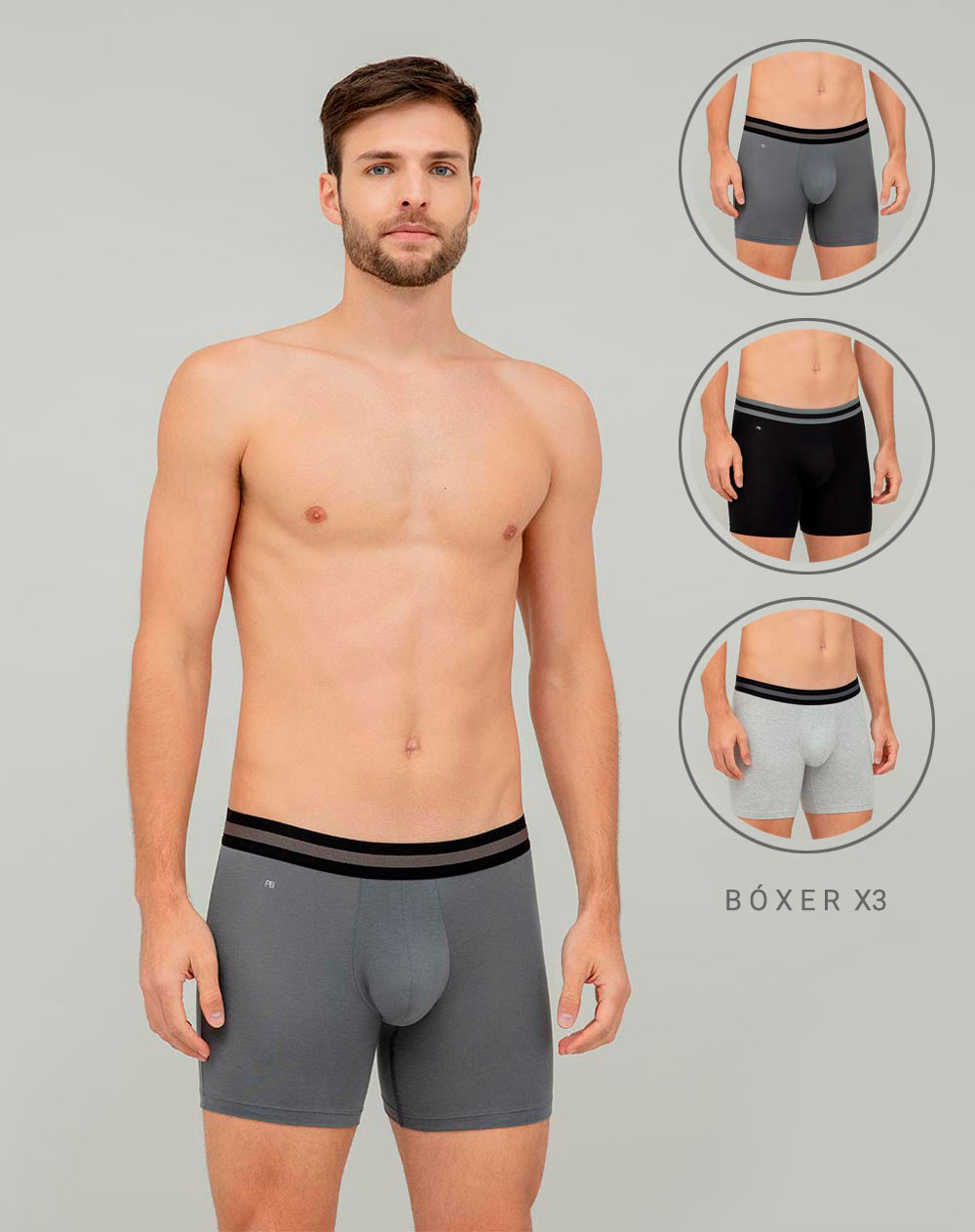 Boxér medio algodónpima ajustados x3unds surtidos