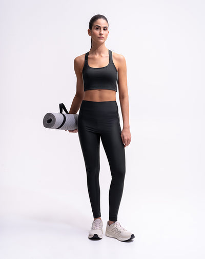 Legging deportivo tiro alto control abdomen negro mujer