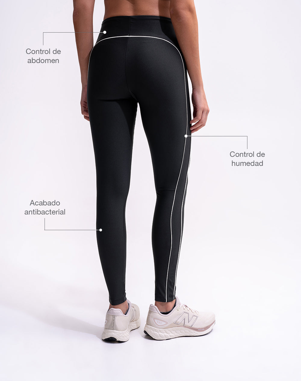 Legging deportivo tiro alto control abdomen negro mujer