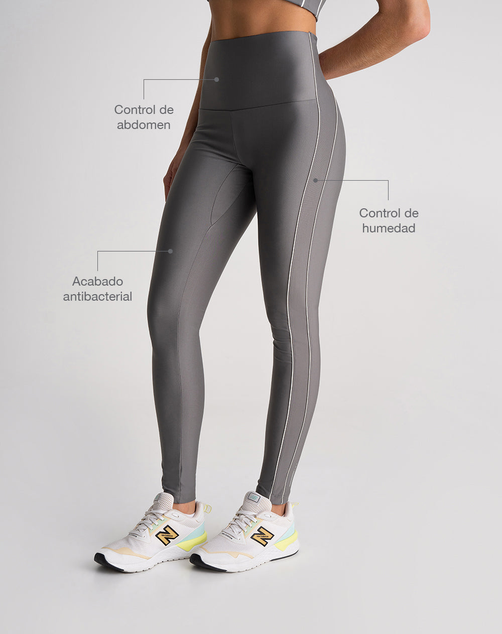 Legging deportivo control abdomen gris mujer