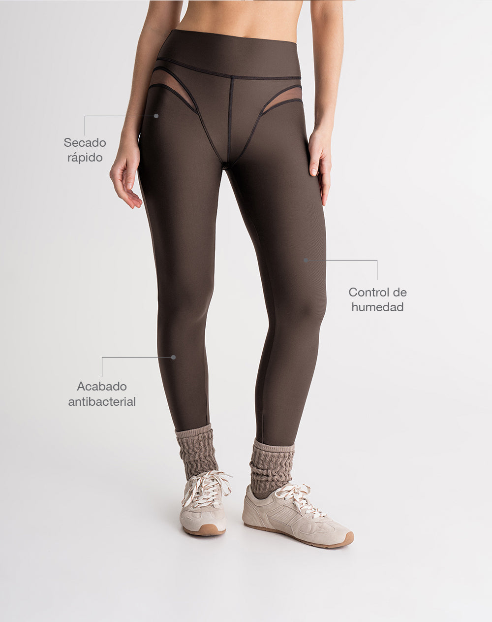 Legging deportivo control humedad café mujer