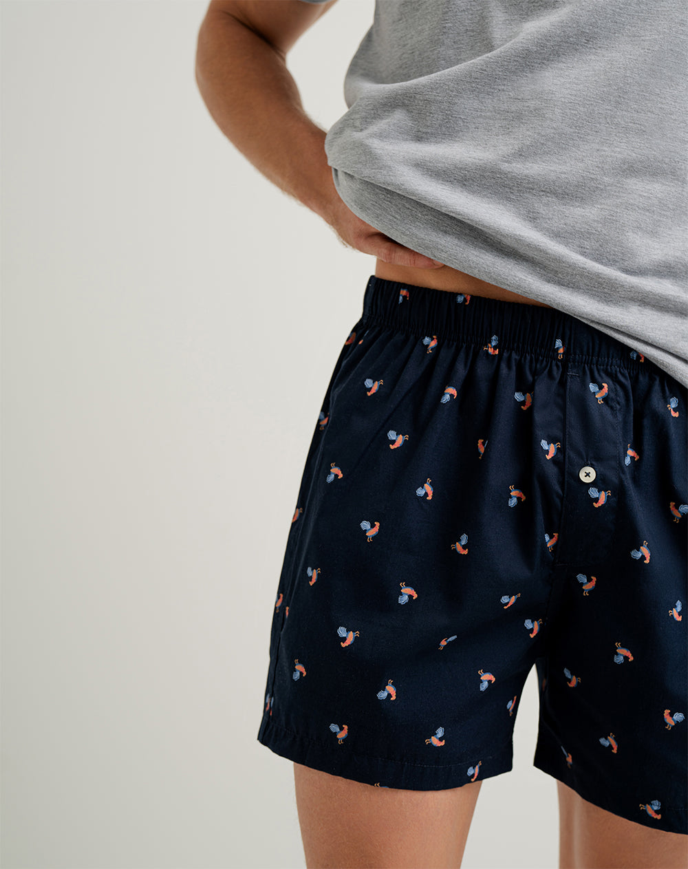 Camiseta + bermuda de pijama hombre algodón gris y azul