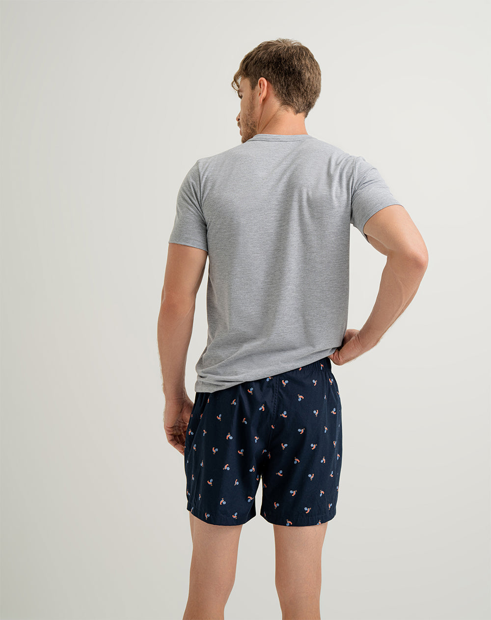 Camiseta + bermuda de pijama hombre algodón gris y azul