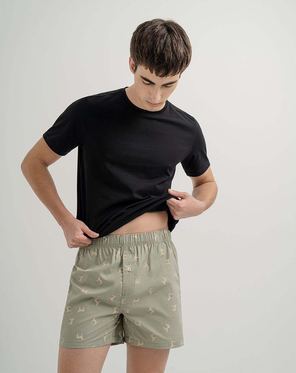 Camiseta + bermuda de pijama hombre algodón negro y verde