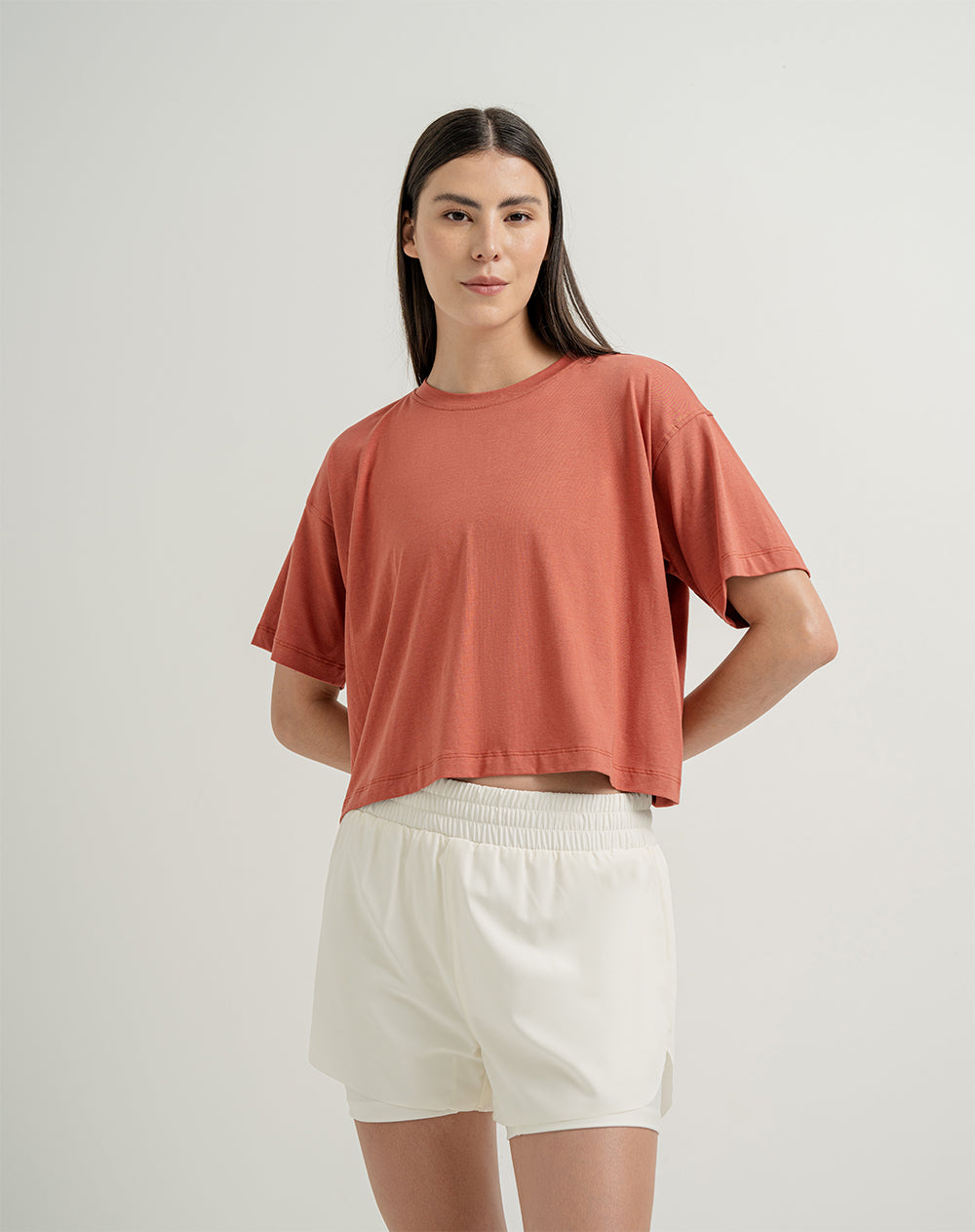 Camiseta deportiva mujer holgada terracota