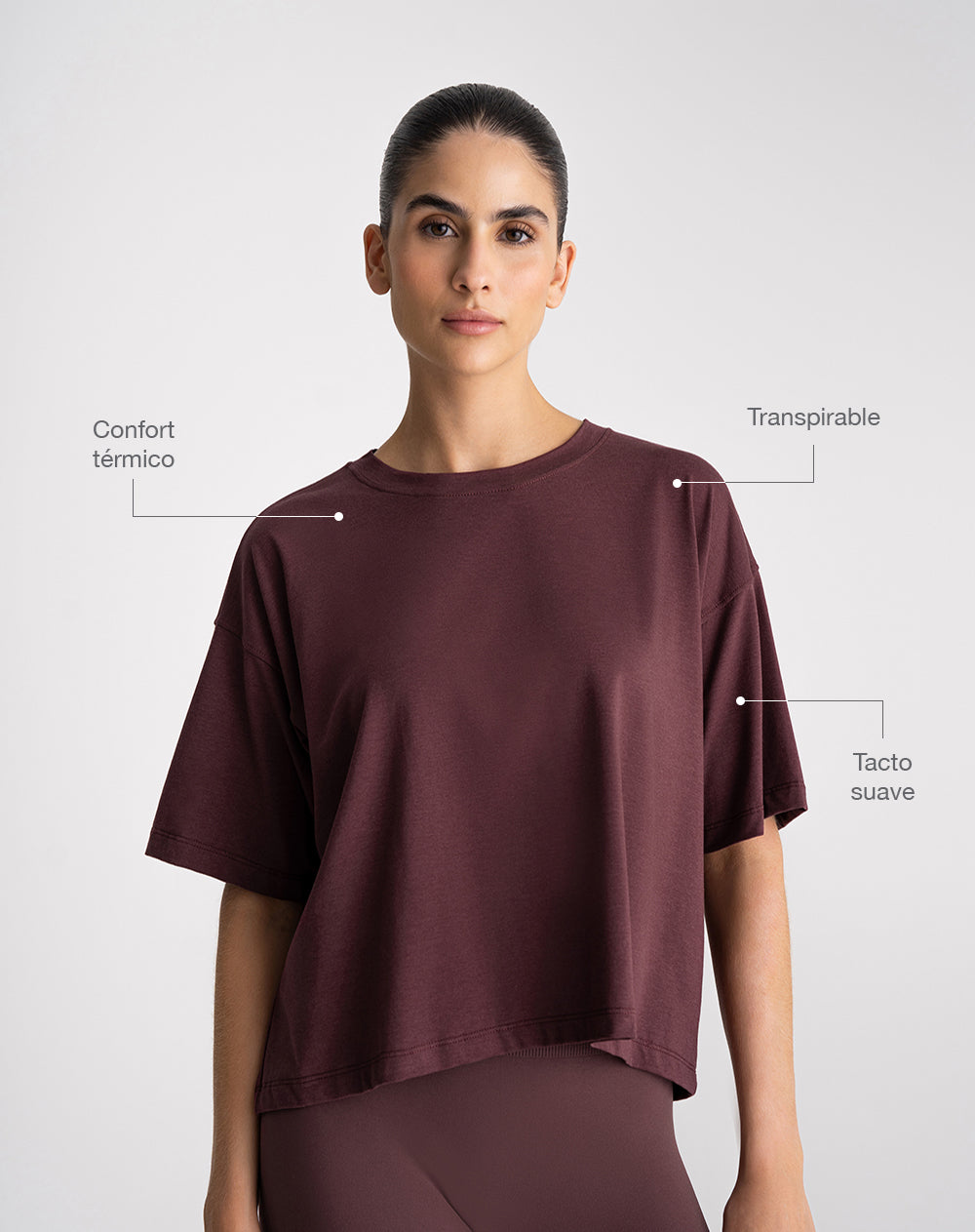 Camiseta deportiva tacto frío vinotinto mujer