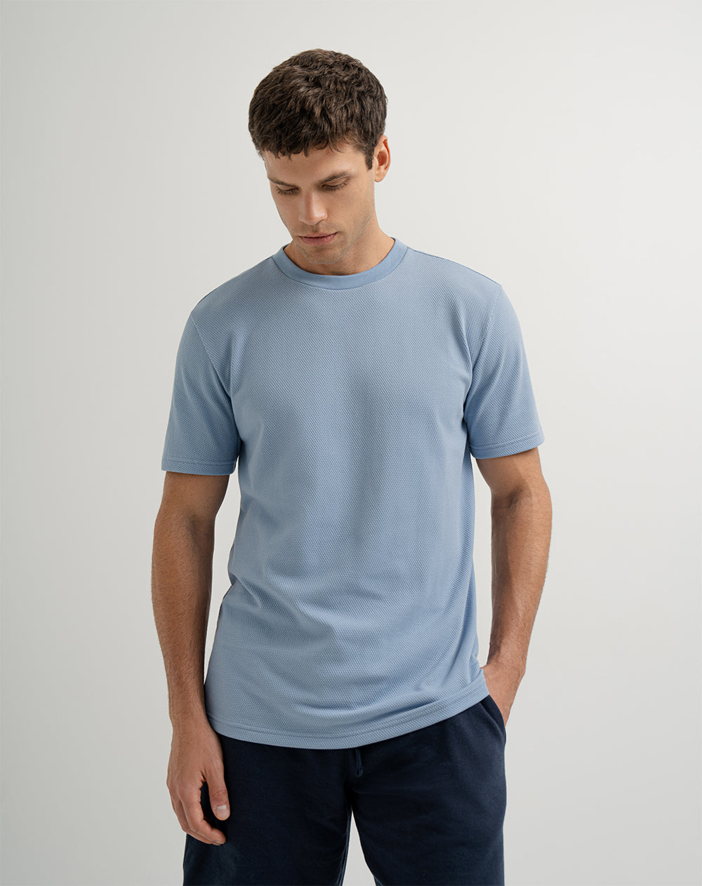 Camiseta regular algodón azul calro hombre
