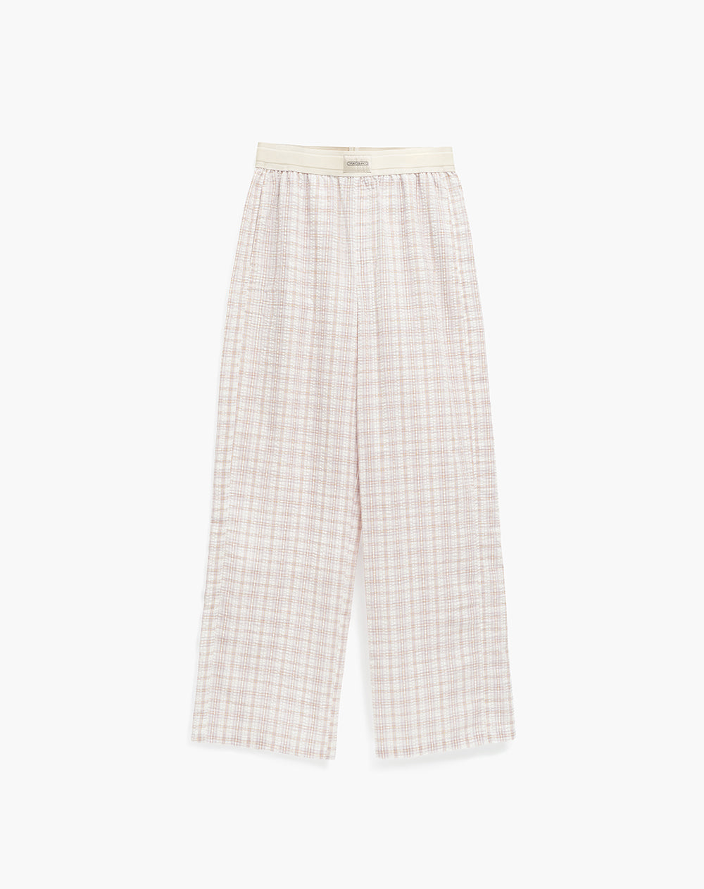 Pantalón relaxed fit tiro alto habano cuadros