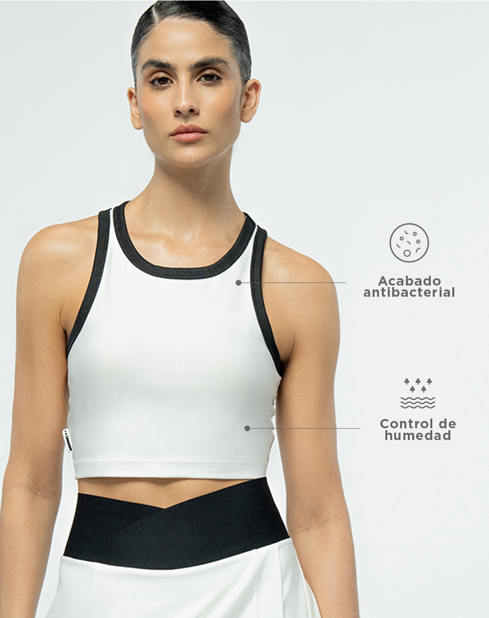 Top deportivo soporte bajo control de humedad blanco