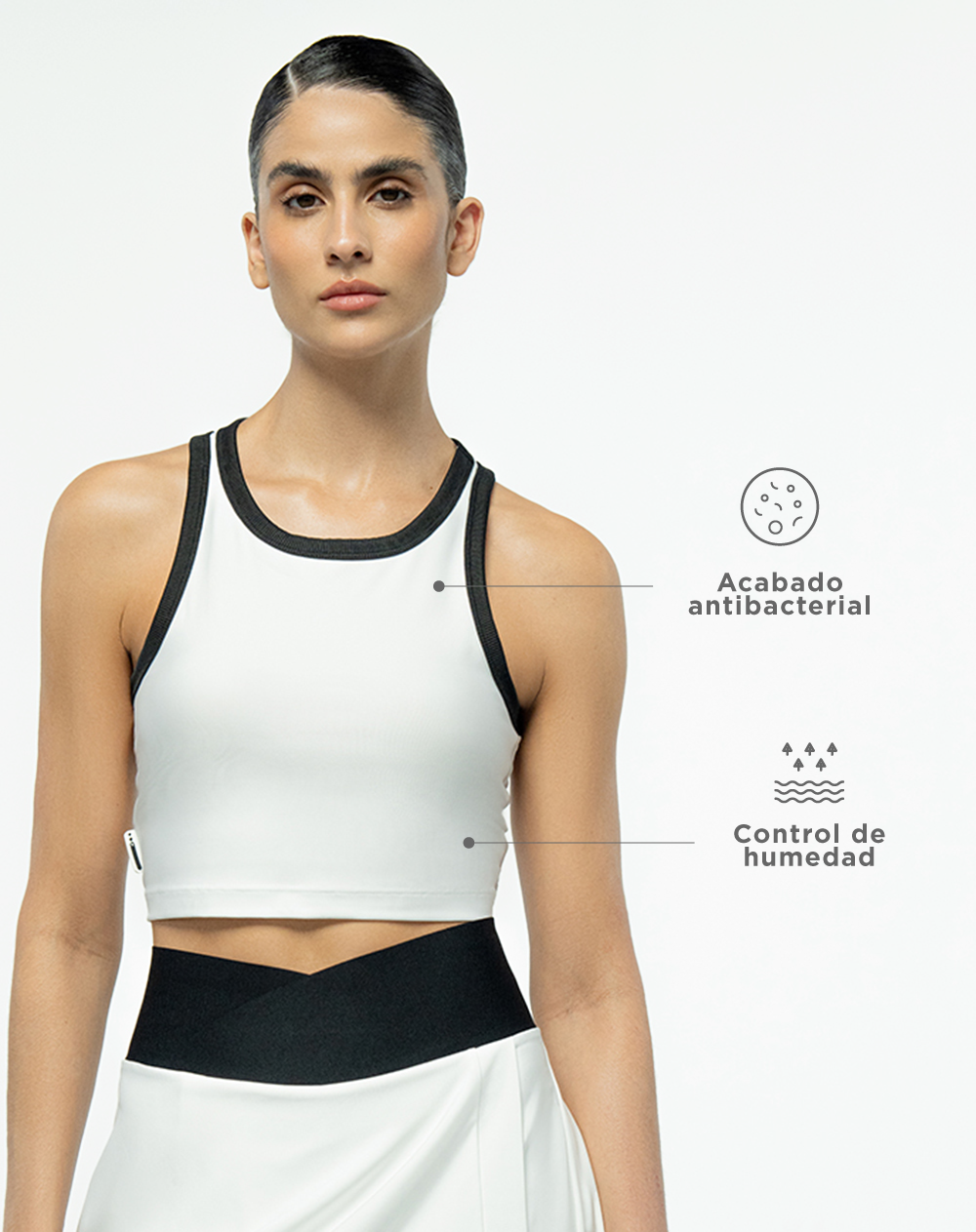 Top deportivo soporte bajo control de humedad blanco