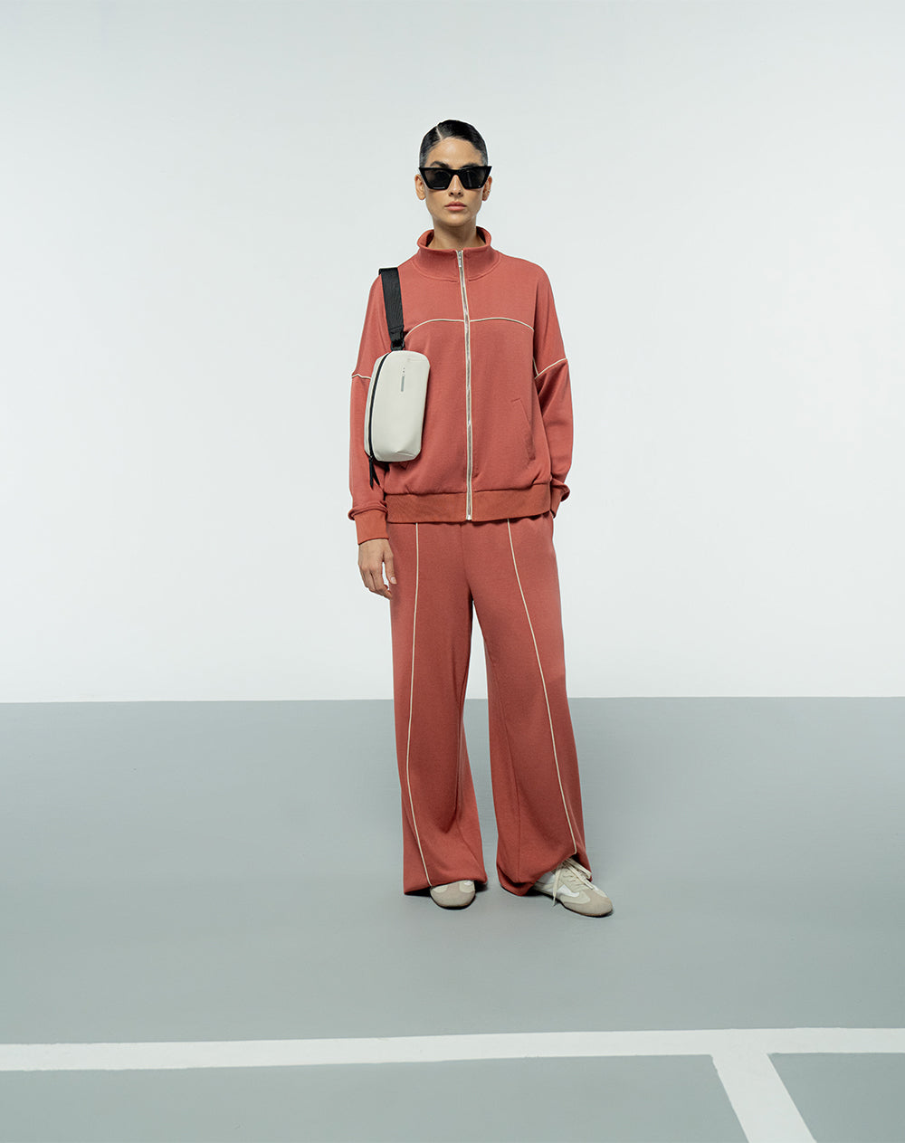 Chaqueta holgada bolsillos delanteros terracota para mujer