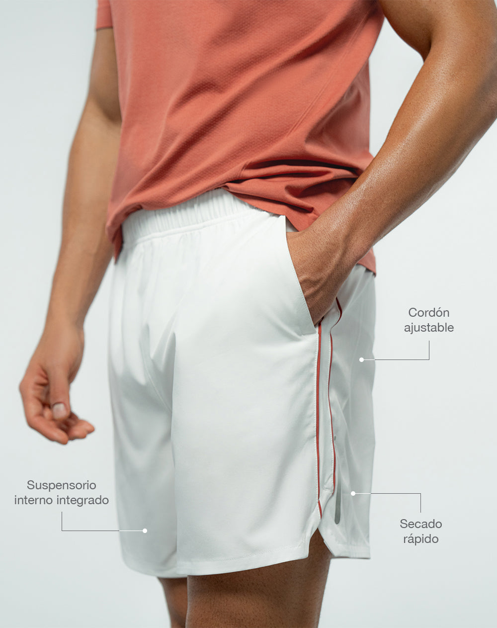 Pantaloneta deportiva malla interna blanca hombre