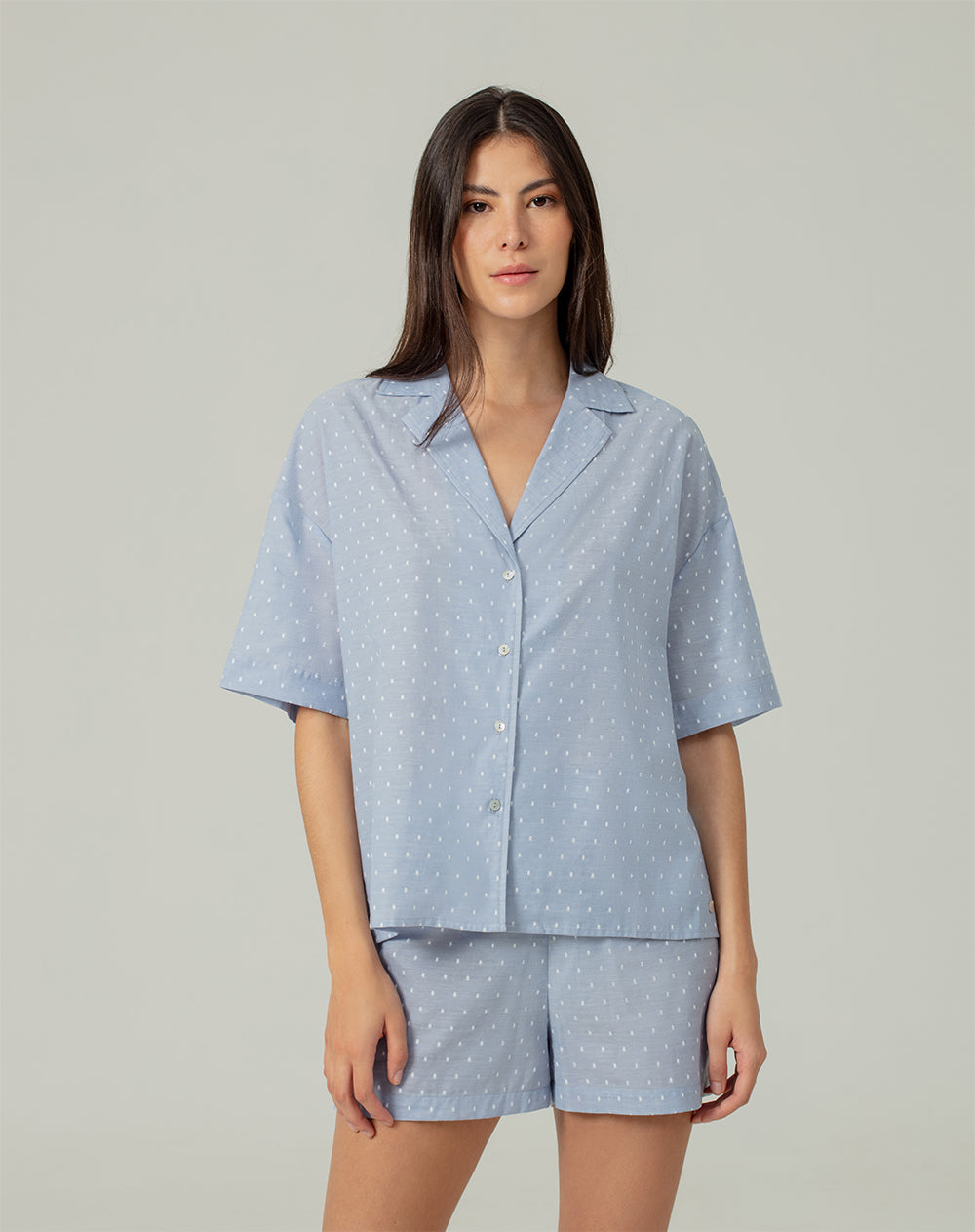 Camisa de pijama mujer algodón azul claro