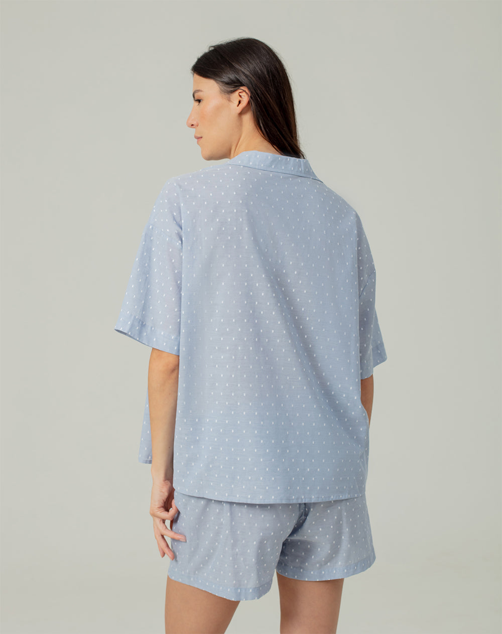 Camisa de pijama mujer algodón azul claro