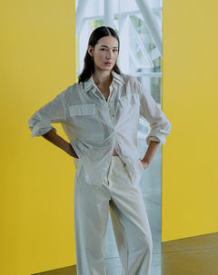 Camisa manga larga oversize transparencia crudo mujer