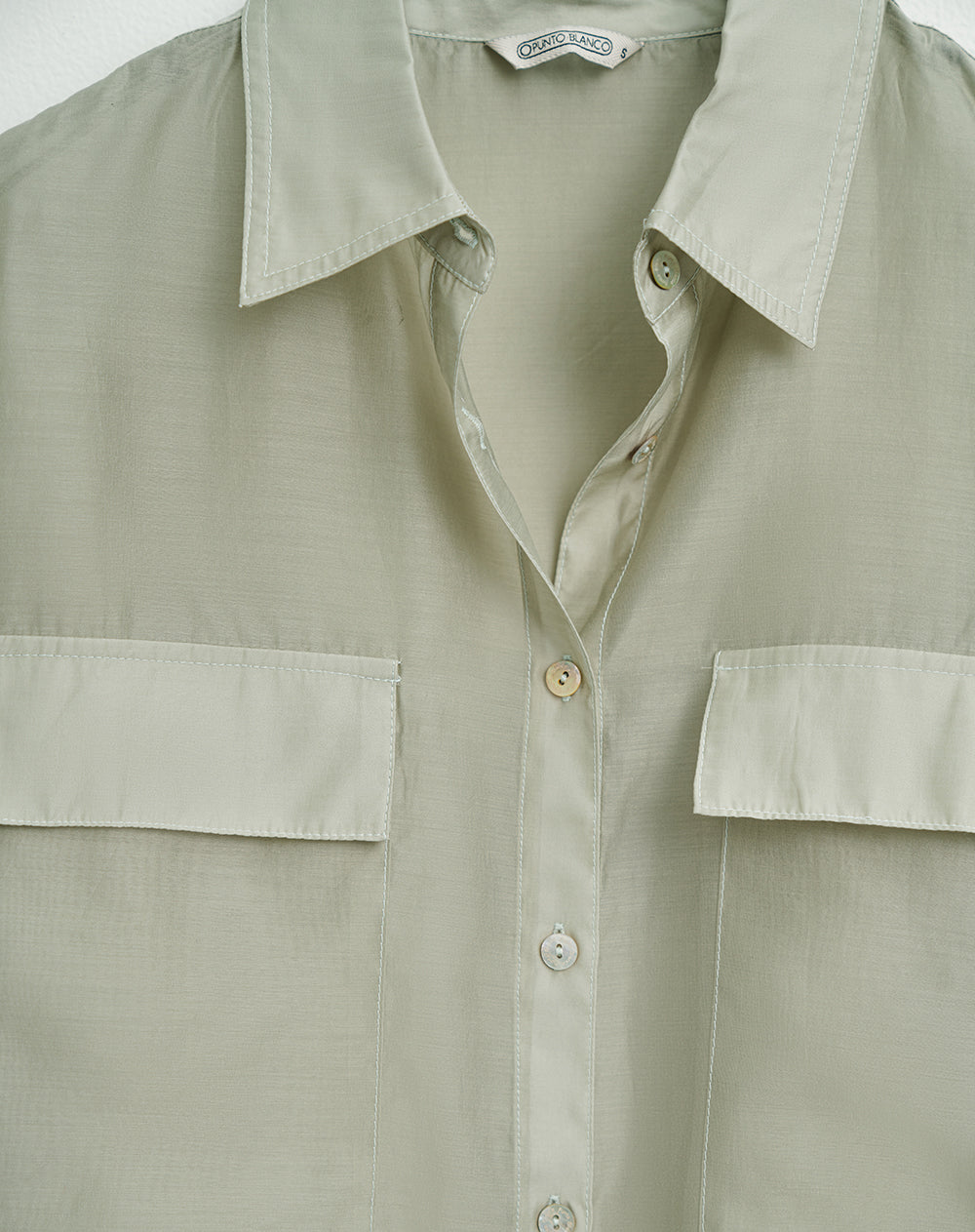 Camisa manga larga oversize con transparencia verde mujer