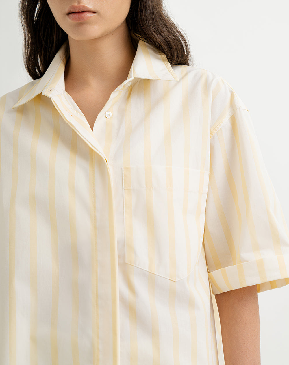 Camisa de pijama mujer algodón amarillo rayas