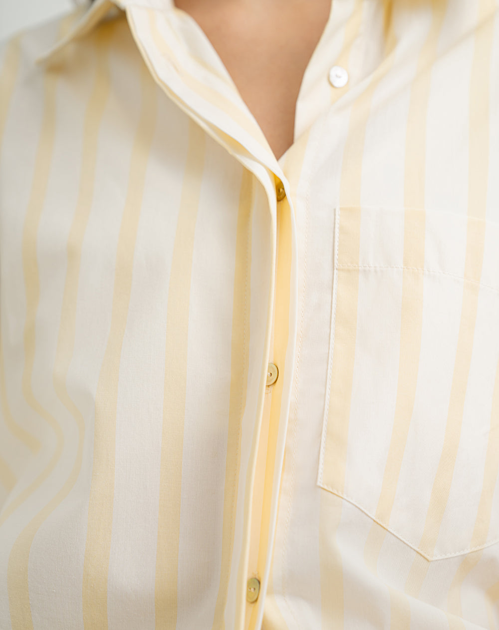 Camisa de pijama mujer algodón amarillo rayas
