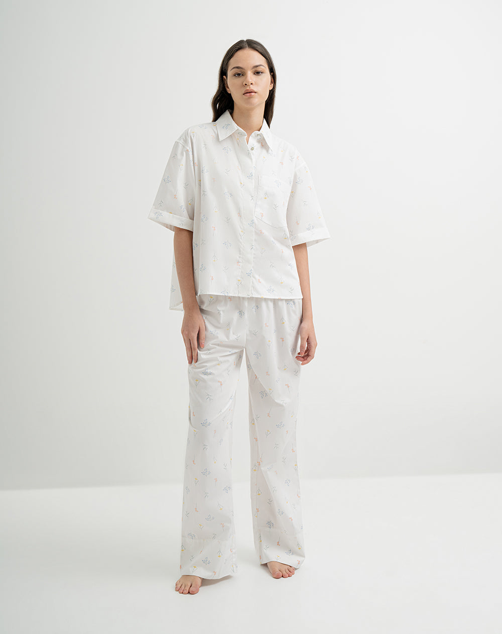Camisa de pijama mujer algodón blanco estampado